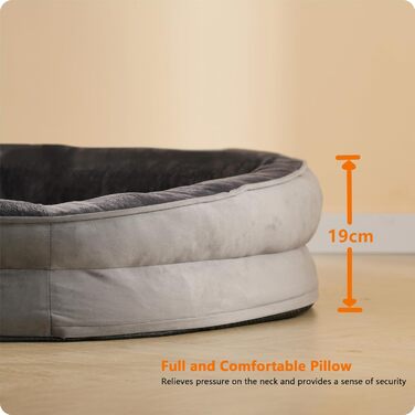 Ортопедичне ліжко для собак, ліжко-софа для великих собак, з валиками для шиї, неслизьке дно, знімний та пральний чохол, 122 x 90 x 19 см, темно-сірий колір