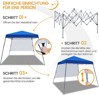 Yaheetech 3x3m Pop-Up Gazebo, Folding Canopy, Waterproof with 1 Side Wall, One Push Garden Gazebo with Carry Bag, UV Protection, Foldable Tent for Camping, Festivals, Parties, Blue