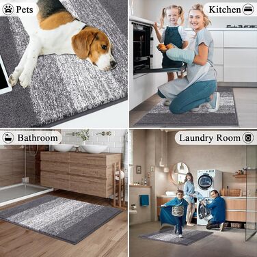 Килимок для дому та ванної кімнати SHACOS, 80 x 120 см, сірий (антиковзка, для входу, для ванної)