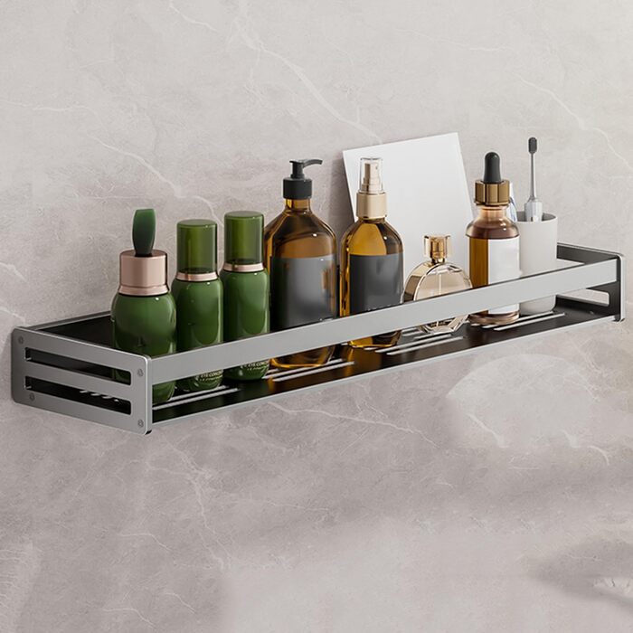 Настінна поличка для душу без свердління, органайзер для ванної кімнати з великою місткістю, сірий колір (50 см)