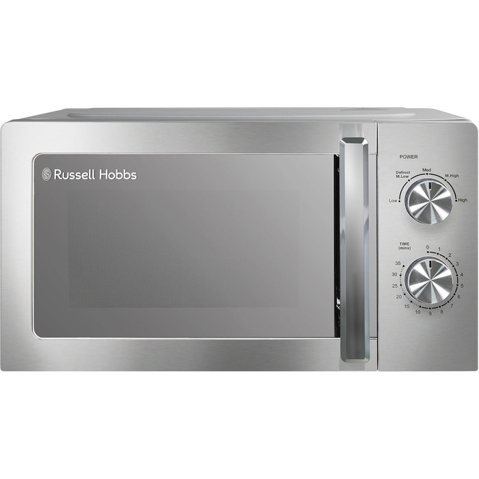 Мікрохвильова піч Russell Hobbs RHMM827SS, 20 літрів, 800 Вт, ручне керування, 5 рівнів потужності, функція розморожування, легке очищення, таймер 35 хвилин