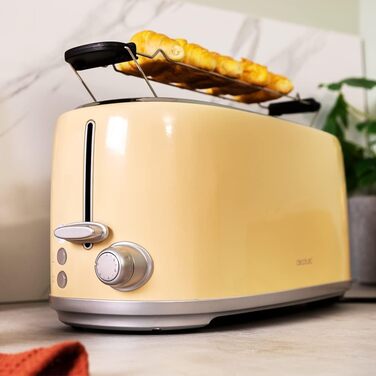 Тостер Cecotec Toaster 2 Scheiben Toast&Taste 1000 Retro Double: 980 Вт, 2 слоти, нержавіюча сталь, регулювання потужності, піддон для крихт, бежевий