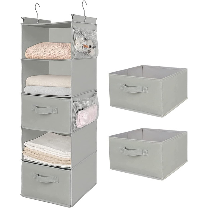 Органайзер для шафи MAX Houser з 5 полицями, Економія місця, Тканинні полиці з 4 кишенями збоку, Складаний, Бежевий