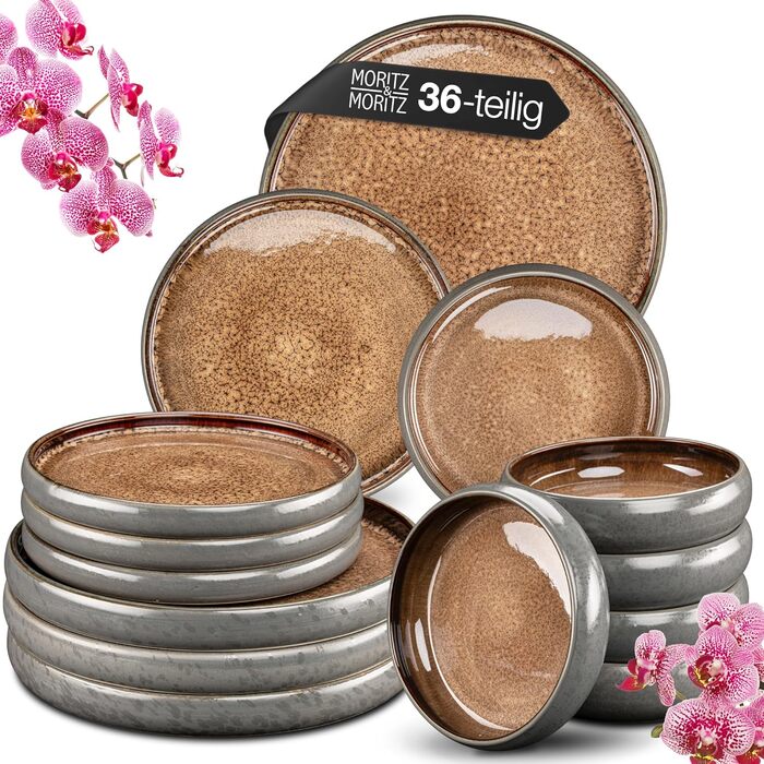 Набір посуду Moritz & Moritz SOLID Steinzeug 36 предметів для 12 осіб: 12 великих, 12 маленьких та 12 глибоких тарілок