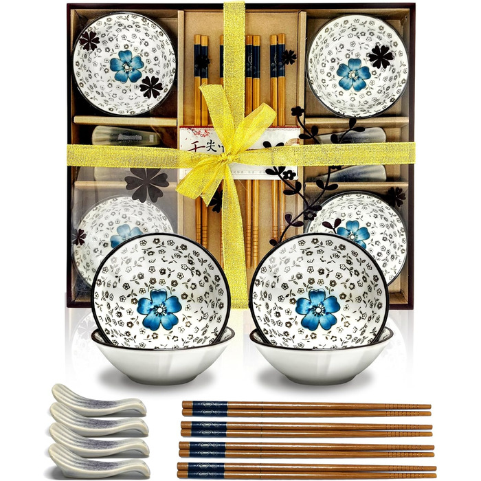 Набір для суші на 4 особи, 12 шт. з кераміки, круглий, з візерунком квітки сливи. Ідеальний подарунок на свята.