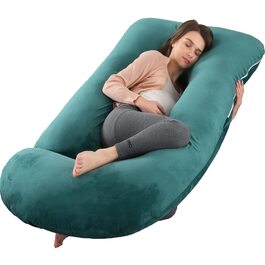 Подушка для вагітних BATTOP для сну, ергономічна подушка для всієї частини тіла з одним чохлом що знімається, підтримка спини, стегон, ніг та живота (оксамит, темно-зелений)