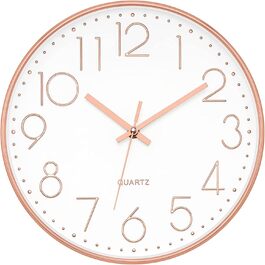 Foxtop Wall Clock Radio-Controlled Wall Clock 30 cm Silent & No Ticking Large Dial Analog without Ticking For Kitchen, Living Room, Bathroom DCF Radio Signal Modern Design White-Gray (White-Rose Gold)