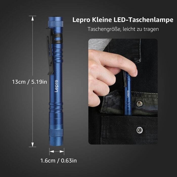 Ліхтарик LED Lepro, Mini IPX4 Водостійкий, 3 Режими, 2 шт. (Синій)