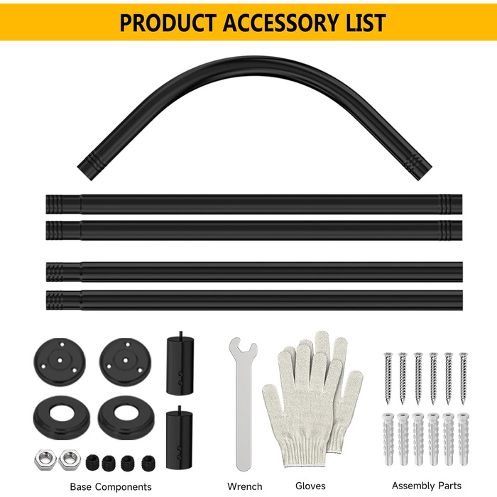 Штанга для душу L-подібна, регульована, 75-170 см, нержавіюча сталь, чорний колір, з кільцями для душу, для ванної кімнати, ванни, роздягальні