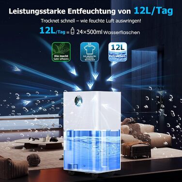 Електричний осушувач повітря 20л/день з датчиком вологості та LED дисплеєм, таймером, 3 режими, для спальні, офісу, підвалу, безперервна подача, білий