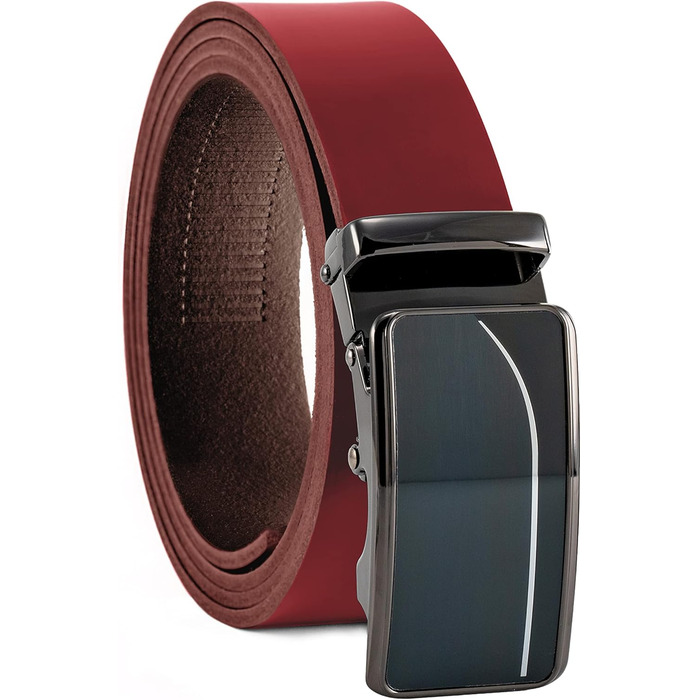 Чоловічий шкіряний ремінь Volmer ATG 01-bur-roma з автоматичною застібкою та регулюванням | Ширина 35 мм, довжина 125 см, колір бордовий
