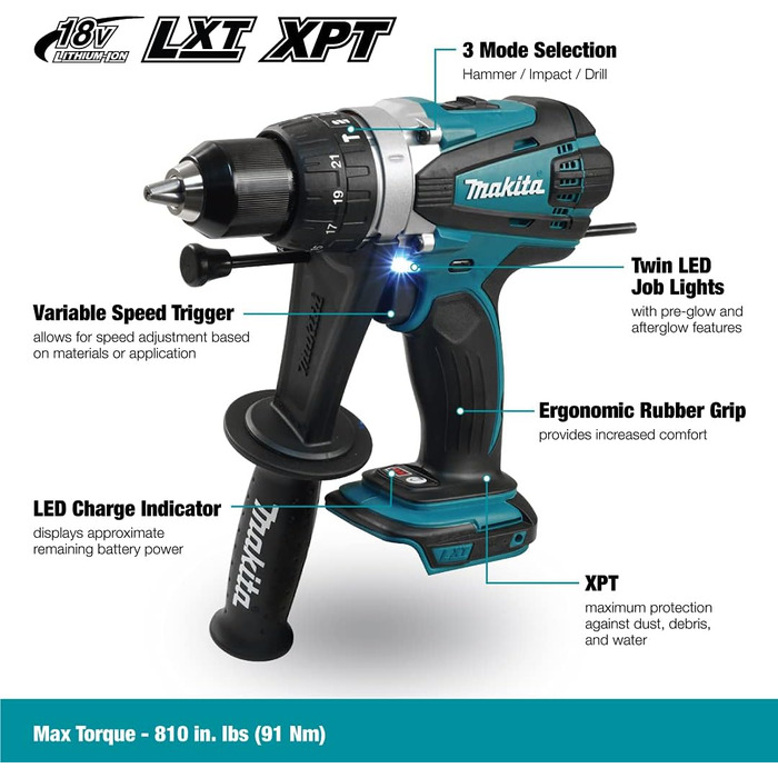 Ударна дриль Makita 18V безщіткова 13 мм DHP458Z (продається окремо)
