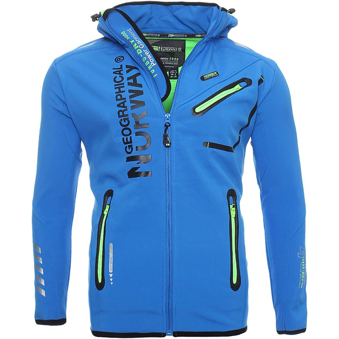 Чоловіча куртка Softshell Geographical Norway Royaute — водонепроникна, вітрозахисна зимова куртка з капюшоном для активного відпочинку, синя, розмір S