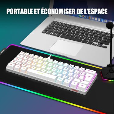 RedThunder K62 Бездротова ігрова клавіатура та миша, RGB, AZERTY, 62 клавіші, Mini, для PC/PS5 (білий)