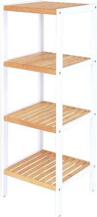 Dibea Bathroom Shelf with 4 Shelves, Living Room Shelf, Standing Shelf, Bamboo Shelf, Bathroom Shelf, Book Shelf, Corner Shelf, Kitchen Shelf, 33x33x98 cm, natural/white