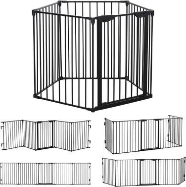 PawHut вольєр для цуценят 2-в-1, розкладний, 300x74.5 см, метал, чорний