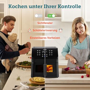 COSORI Air Fryer, 12-in-1 XXL Air Fryer 6.2L, Hot Air Fryer with Viewing Window & Shake Reminder, 80 Recipes, 55 Percent Energy Saving, Dishwasher-Safe Baskets Black Clear Blaze