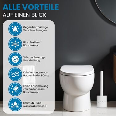 Силіконова щітка для унітазу - комплект для кріплення на стіну, гнучкий гігієнічний насадок, чорний, білий, сірий колір, щітка для туалету