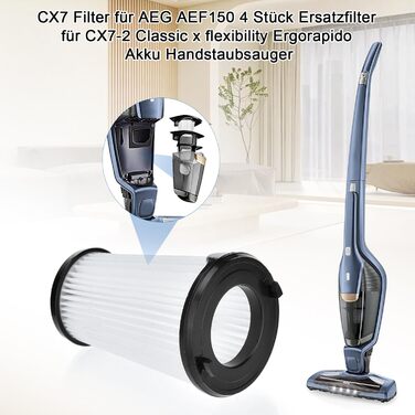 Фільтри для пилососа AEG CX7 (4 шт.) - Замінні фільтри для AEG AEF150, CX7-2 Classic, Ergorapido, QX8 Animal x Power