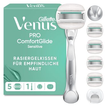 Жіноча бритва Gillette Venus Pro Comfortglide Sensitive для чутливої шкіри, срібляста (бритва + 6 змінних касет)