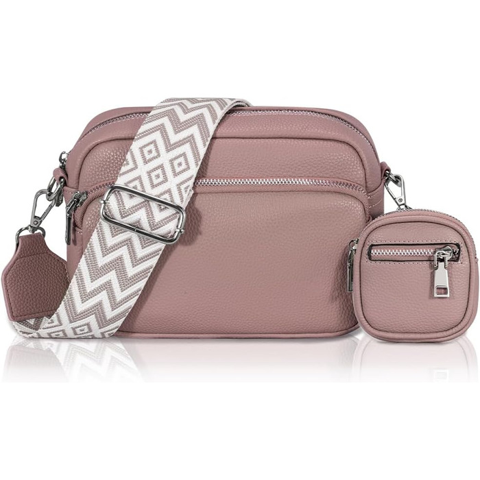 Сумка жіноча через плече крос-боді PU шкіра (темно-рожева) з віднімним ремінцем