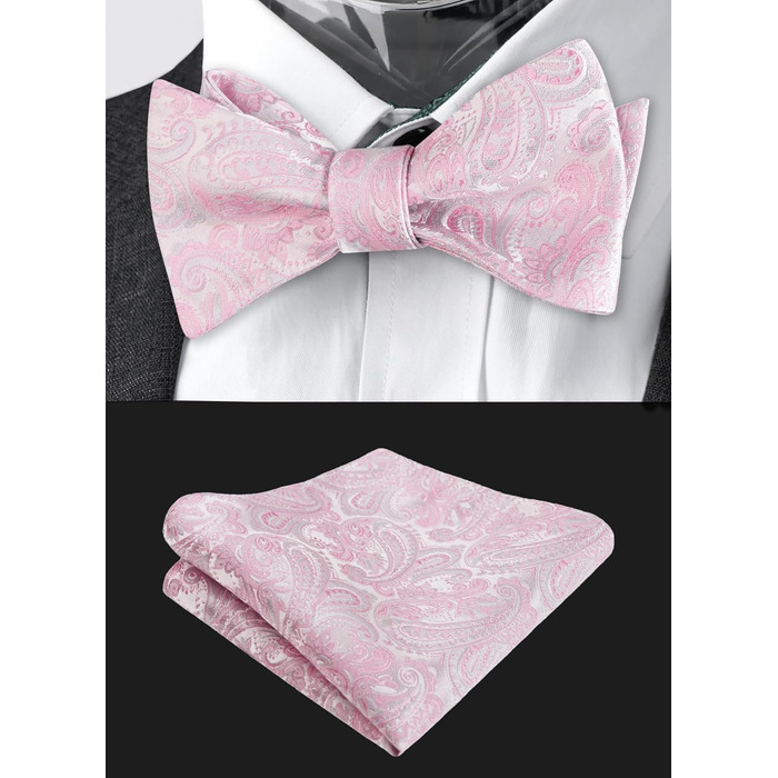 Мужская галстук-бабочка Alizeal Retro Paisley с платком в комплекті, бирюзовый цвет (универсальный размер, розовый/серебристый)