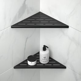 Bernkot Corner Shower Shelf 254mm Matte Black, 304 Stainless Steel, Recessed Corner Shelf Bathroom Shower Shelf for Tiled Wall, No Drilling, 2-Pack