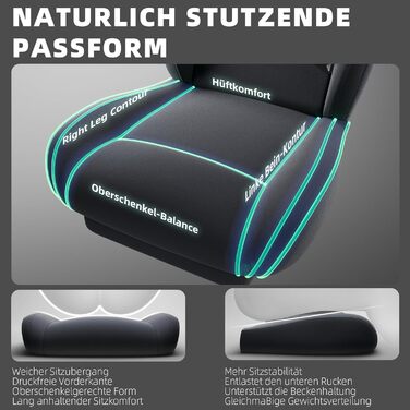 Ігровий крісло Dowinx з ергономічною підтримкою попереку, мікрофіброю велюром, товстим сидінням, висувною підніжкою, регульованими підлокітниками, нахилом 160°, сірий/темно-сірий колір