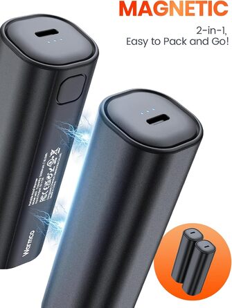 Електричний грієчка для рук Warmco 2 шт., 10000mAh, USB Powerbank, 3 рівні нагріву, для чоловіків та жінок, Outdoor, Гольф, кемпінг, чорний