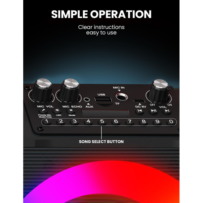 Wowstar Караоке Машина з 2 Бездротові Мікрофони, Портативна Bluetooth Колонка з Світловим Ефектом, Підтримка TF/USB, FM, Запис, AUX, TWS для Вечірок, Дня Народження (Червона)