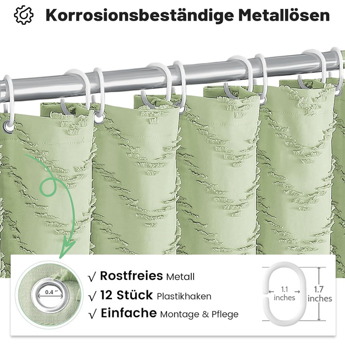 Штора для душу BTTN 180x180 см, Бохо, бежева з китицями, водонепроникна, з гачками (12 шт.)