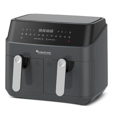 Аерофритюрниця TurboTronic Doppel XXL 9л (2х4.5л) з цифровим керуванням, сіра - фритюрниця без олії, 12 програм