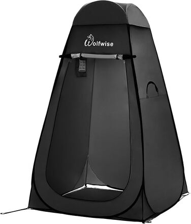 WofWise Portable Camping Shower Toilet Tent with UV Protection - Outdoor Privacy Shelter (Black, L)