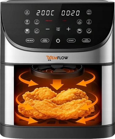 Аерофритюрниця MEMFLOW 8л, 1800 Вт, 14 програм, сенсорне керування, срібляста