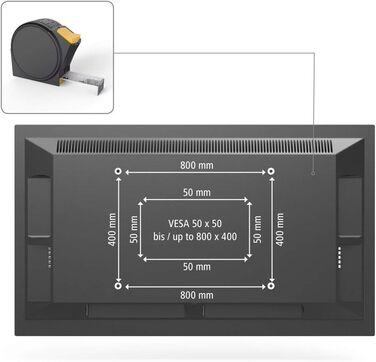 Hama TV Wall Mount Bracket (37-90 inch TVs, up to 100kg, VESA 800x400) - Fixed Black TV Wall Mount with Low Profile, Includes Fischer Anchors & Instructions