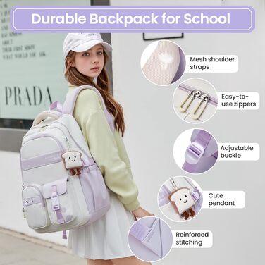 Дитячий рюкзак для дівчинки - водонепроникний, легкий, стильний, з великою місткістю, для 3-9 класу, фіолетовий, нейлон