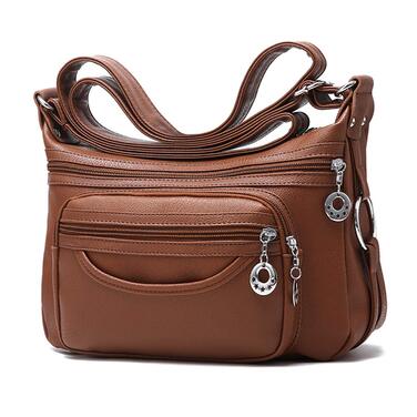 Сумка жіноча через плече NOTAG з PU шкіри, коричнева. Багато кишень, легка та зручна