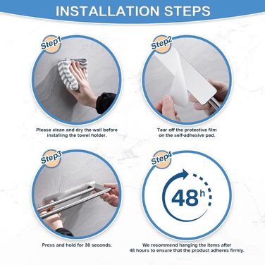 Тримач для рушників без свердління, подвійний, з нержавіючої сталі 304, з двома ручками, самоклеючий, для ванної кімнати та кухні, срібний