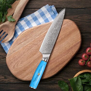 Ніж шеф-кухар Kiritsuke з дамаської сталі Home Safety, 18.8 см, VG-10, ергономічна ручка з натуральної смоли, подарункова коробка