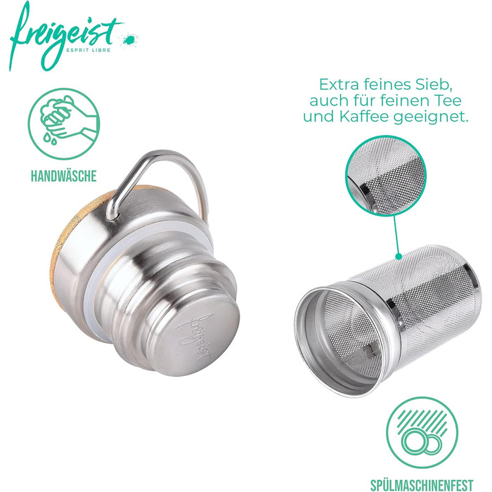 Термос-пляшка 1л: термопляшка, ізотермічна пляшка, зберігає холод 25 годин/тепло 13 годин, без BPA, для походів, активного відпочинку, велосипеда, офісу (сито для чаю, 750 мл)
