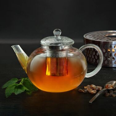 Скляна чайник Creano 1,2л з підставкою, 3-секційний набір, з нержавіючою сталею, для листового чаю, безперебійний, 1200 мл