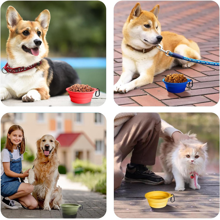 Складані миски для собак PetBonus, 2 шт. Силіконові миски для води та корму для собак, чорний та червоний (600 мл)