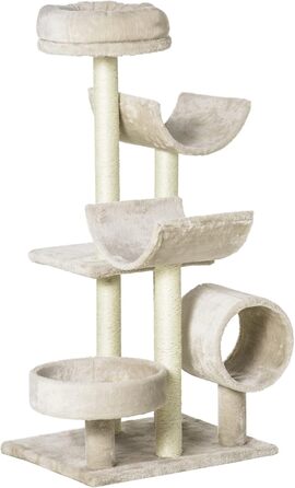 PawHut Дерев'яний кігтеточки для котів, комплексна когтеточка з тунелем, ігровий комплекс, 50 x 40 x 105 см, Бежевий
