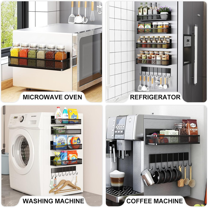 Магнітна полиця для холодильника з 8 гачками, органайзер для кухні (5 шт.)