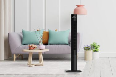 Вентилятор Be Cool з турбонаддувом 121 см – 3 швидкості, осциляція, LED-дисплей, таймер до 12 годин, іонізатор для чистого повітря, тихий підлоговий вентилятор з пультом дистанційного керування, білий (45W)