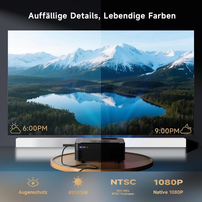 Проектор SCREENMAX для дому та вулиці, 1080P, WiFi 6, Bluetooth 5.3, 50% Zoom, HDMI/AV/Laptop/iPhone, Чорний