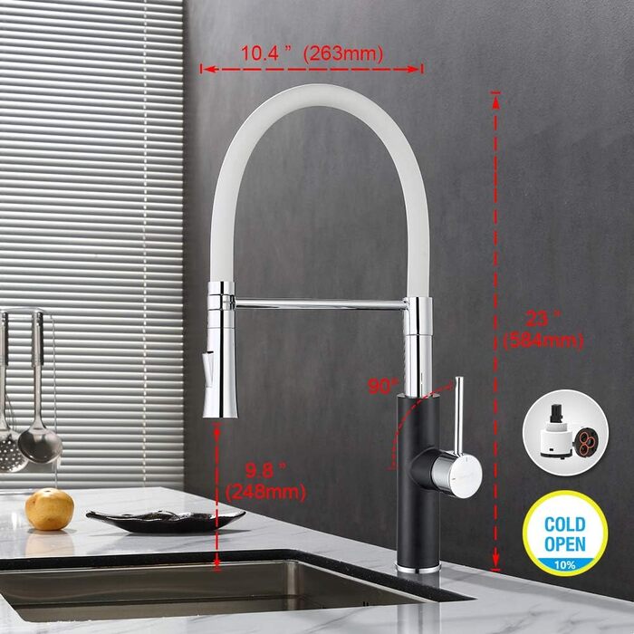 Кухонний змішувач Ibergrif з душем, гнучкий вилив, чорний/білий