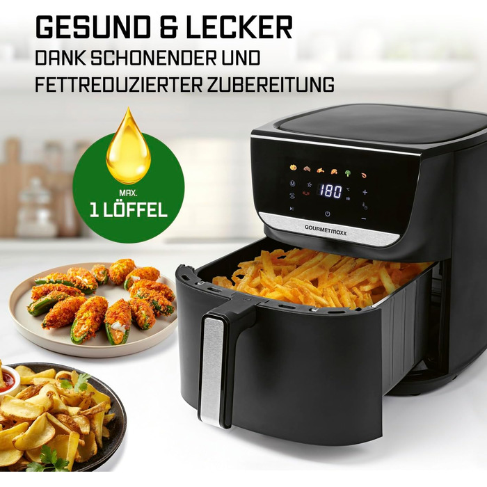 Фритюрниця готує без олії Gourmetmaxx AirGenius 7.5L з 7 програмами та LED-дисплеєм | Міні-піч для смаження без жиру до 7 осіб