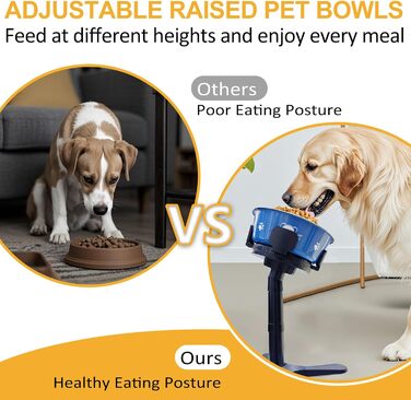 Підвищений годівниця для собак DOUDING з нержавіючої сталі, регульована висота та нахил, антиковзаюча, для малих, середніх та великих собак