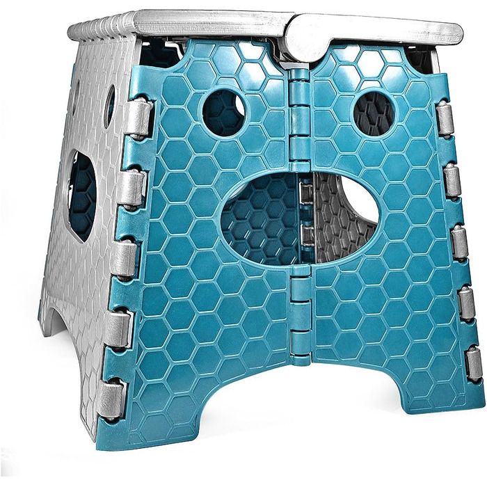 Складний стілець Stark – стілець-табурет, 120 кг, з ручкою, антиковзкий для кухні, ванної, саду та майстерні, компактний (сіро-блакитний), 27 см